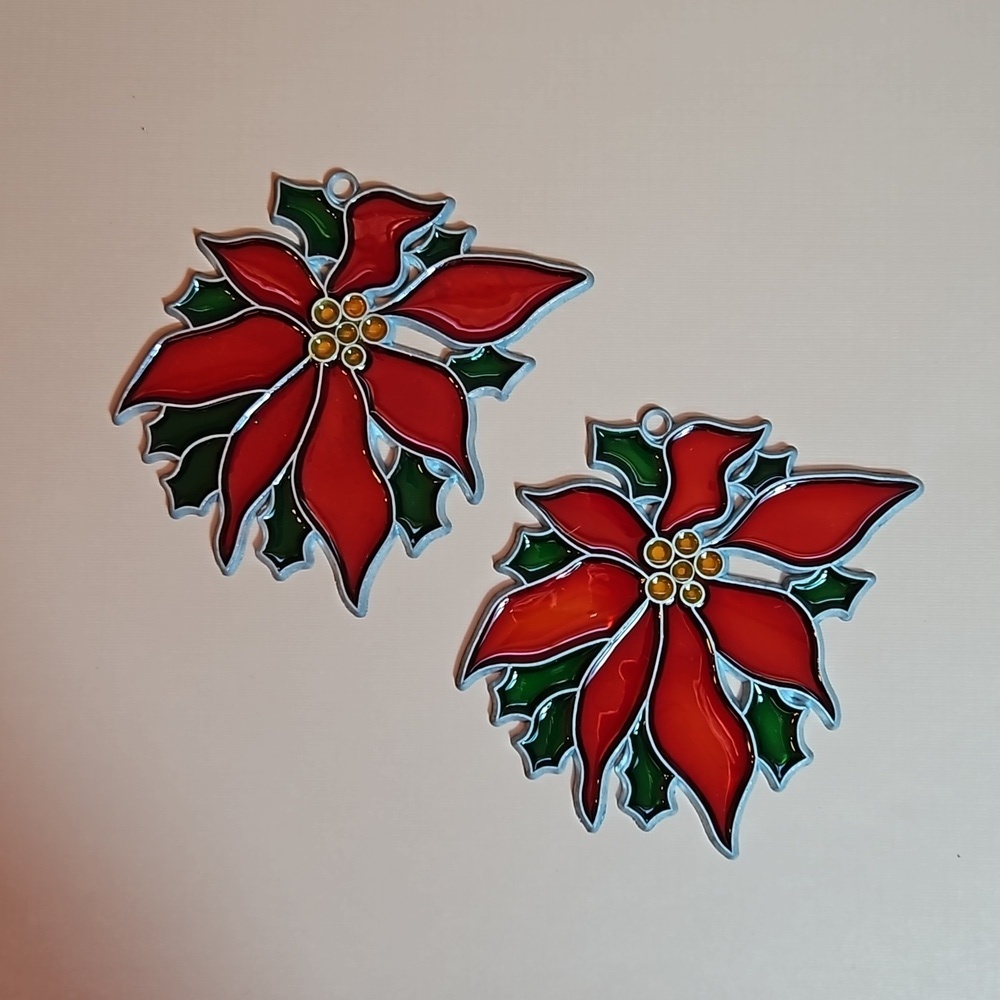 Vintage 70's Holly Suncatchers window decor, Christmas